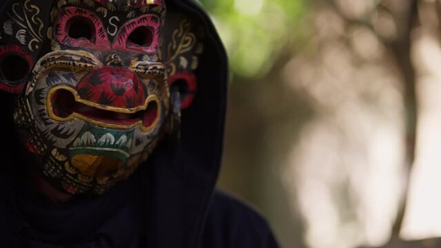 Close-up Of Man In Red And Yellow Oni Mask