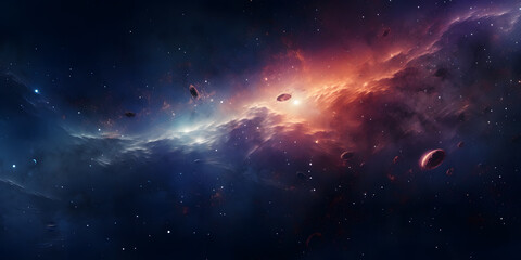 Interstellar Journey. Abstract Space Background with Distant Galaxies