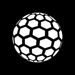 Fototapeta premium 3d white hexagonal globe sphere logo on black background. Hexagon global spherical ball vector illustration.