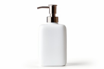 White plastic pump dispenser bottle isolated on white background. Generative AI image