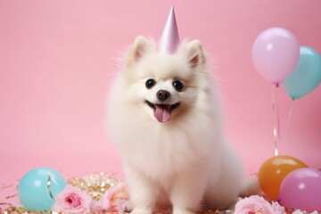 Fototapeta na wymiar animal cat and dog birthday balloons celebration 