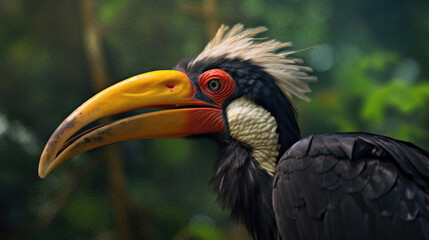 A Great Hornbill, also known as the great Indian hornbill or great pied hornbill, is one of the larger members of the hornbill family. Generative Ai - obrazy, fototapety, plakaty