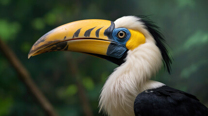 Fototapeta premium A Great Hornbill, also known as the great Indian hornbill or great pied hornbill, is one of the larger members of the hornbill family. Generative Ai