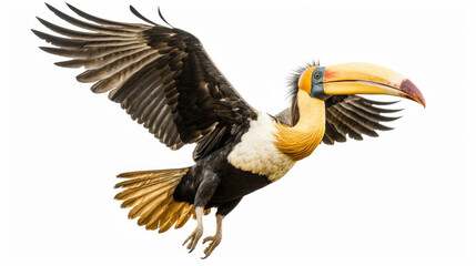 Obraz premium A Great hornbill Flying on a white background. Generative Ai