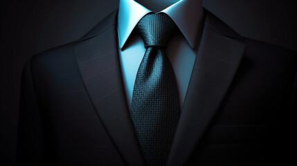 Black business suit with a tie. Male jacket with shirt and tie close up - obrazy, fototapety, plakaty