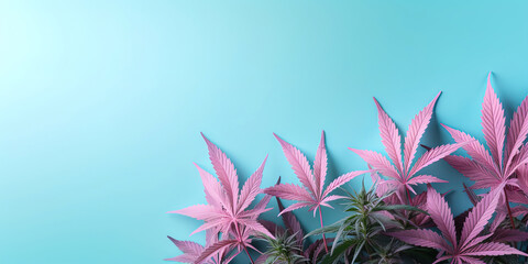 Cannabis leaves and flowers, colorful background. Generated AI