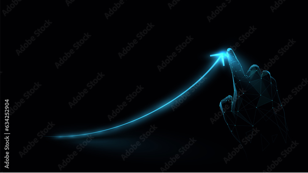 Aufkleber businessman hand pointing finger to growth success chart. human hand touching digital screen graph. 
