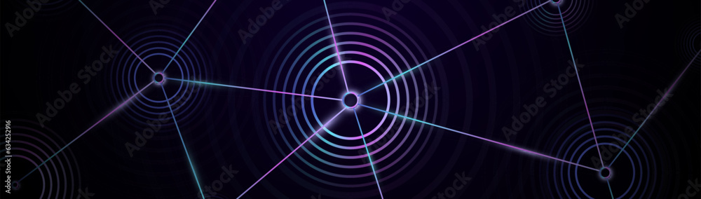 Poster Colorful lines network connection with Sound wave dynamic background. Futuristic, technology concept global. Vector illustration