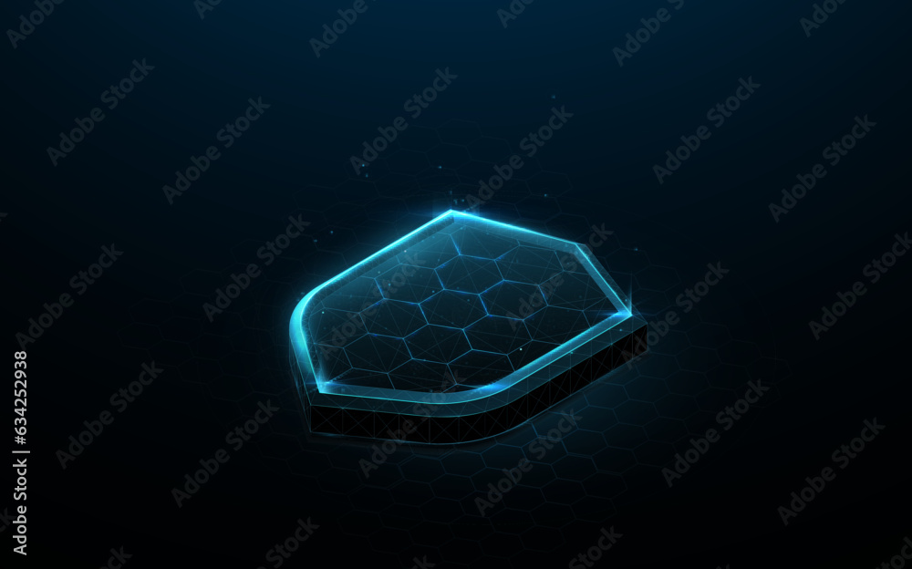 Leinwandbilder isometric guard shield. protect and safe concept. low polygonal and wireframe from dots and lines. v
