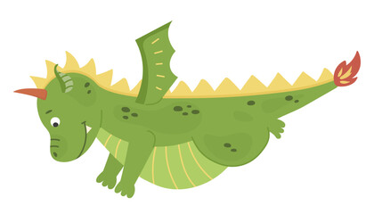 Flying cute green dragon, baby dinosaur for kids