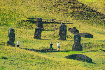 The ancient moai on Easter Island of Chile