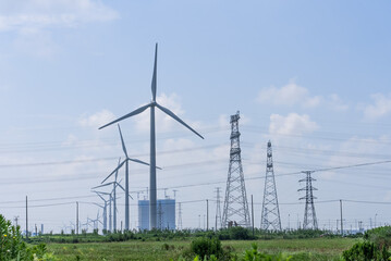 Wind turbines in the middle of  field 