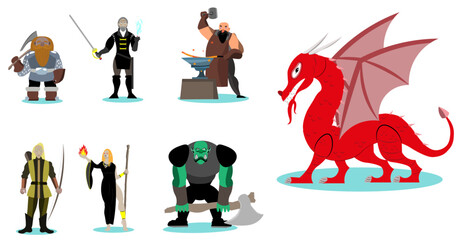 Vector fantasy cartoon characters set