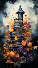 vertical narrow banner back to the school of magic and witchcraft, magic training with a copy space