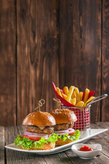 hamburger on a wooden background