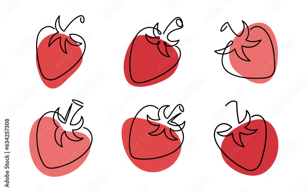 Wall mural Strawberry icons set. Single line art style strawberry. Abstract creative food illustration in minimalism design. Hand drawn vector illustration. Line art doodle illustration