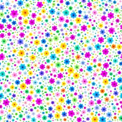 Seamless pattern of colored flowers. AI generated.