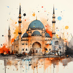 Mosque Water Color - obrazy, fototapety, plakaty