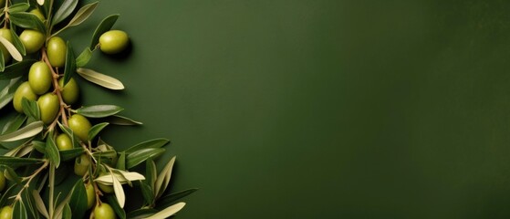 Olive background with lots of green leaves, empty space. Generated by AI - obrazy, fototapety, plakaty
