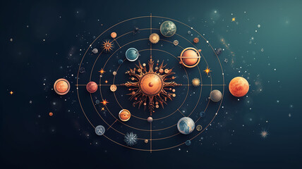 astrological background with planets and copy space