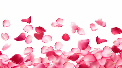falling rose petals on a white background isolated