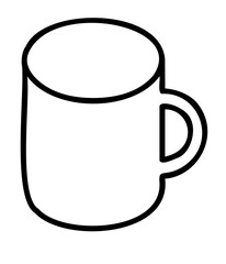 Line art mug illustration with black thin line. PNG with transparent background.