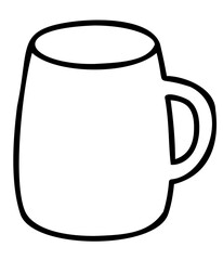 Line art mug illustration with black thin line. PNG with transparent background.