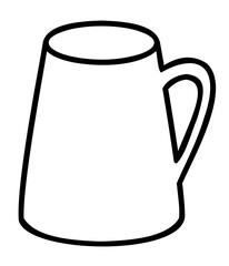 Line art mug illustration with black thin line. PNG with transparent background.