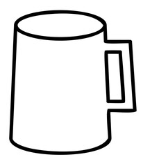 Line art mug illustration with black thin line. PNG with transparent background.