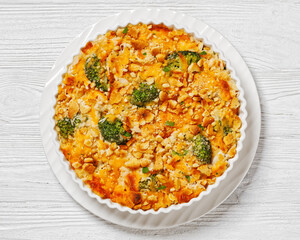 chicken rice broccoli casserole in baking dish