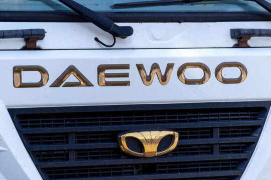 Tyumen, Russia-August 09, 2023: Front panel and logo of Daewoo ultra Novus.