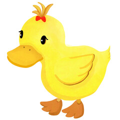 duck with red ribbon