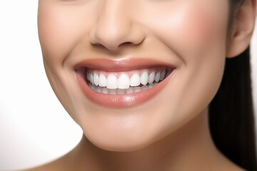 Naklejka premium Close up of young woman smiling with perfect white teeth. Generative AI