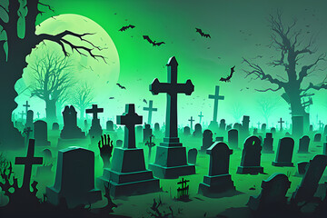 graveyard in the night, create-a-vector-art-of-a-graveyard-with-zombies-skeletons-and-ghosts-rising-from-the-graves-use-gr