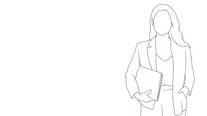 Assured business woman holding a note, hand drawn style vector illustration..