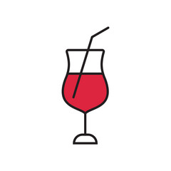 red wine on glass with straw illustration