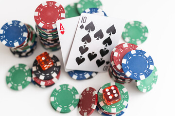 Cards to poker and colorful chips