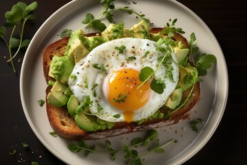 Avocado Toast with Poached Egg: A popular and nutritious breakfast option with creamy avocado and a perfectly poached egg.Generated with AI