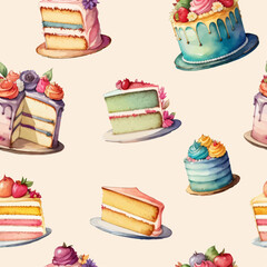 watercolor seamless pattern sweet cakes pastry muffin