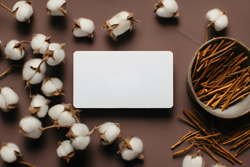 Minimalist branding / business card mockup with boho decor and eucalyptus twigs on a styled desk. white and neutral hues