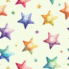 a watercolor seamless pattern with colorful candy stars