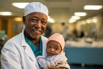 A Male Doctor Holding A Baby In His Arms. , Healthcare, Fatherhood, Gender Inequality, Worklife Balance, Medical Training, Social Stigma, Caring Professions, Childbirth