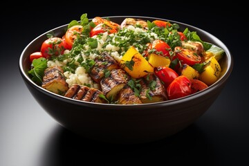 Quinoa and Roasted Vegetable Bowl: Nutrient-packed quinoa paired with colorful roasted vegetables for a satisfying and wholesome meal.Generated with AI