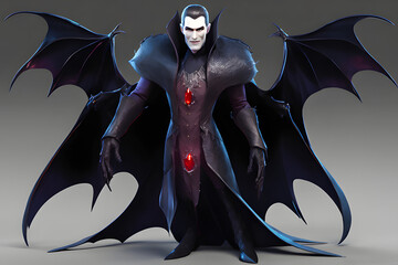 A vampire with fangs and a cape. Fantasy concept. Generative AI

