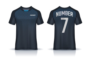 Naklejka premium t-shirt sport design template, Soccer jersey mockup for football club. uniform front and back view.