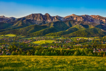 panorama of the Tatras, view of Giewont, beautiful mountain landscape