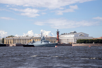 Fototapeta na wymiar Parade of warships on the Neva