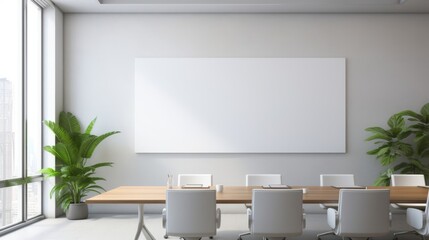 conference room, empty whiteboard mockup, white office interior 