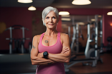 Fototapeta na wymiar Mature woman standing in a fitness studio