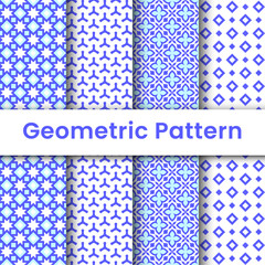 Collection of seamless ornamental vector patterns and swatches. White and blue geometric oriental backgrounds.